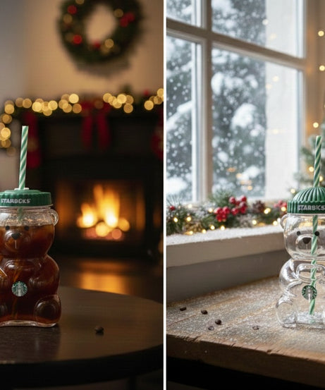 Starbucks Bear-Shaped Reusable Tumbler Cup with Straw & Lid (Cute Teddy Design)