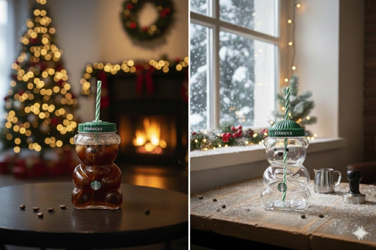 Starbucks Bear-Shaped Reusable Tumbler Cup with Straw & Lid (Cute Teddy Design)