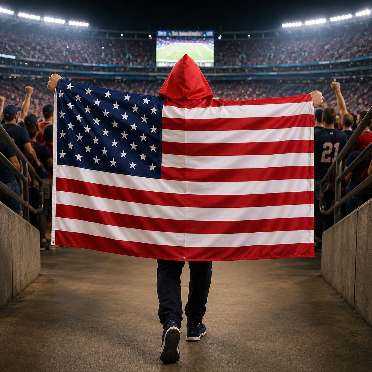 Hooded Football Fan Flag Cape Poncho for Soccer Match Party