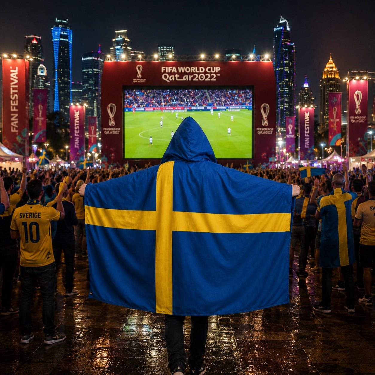 Hooded Football Fan Flag Cape Poncho for Soccer Match Party