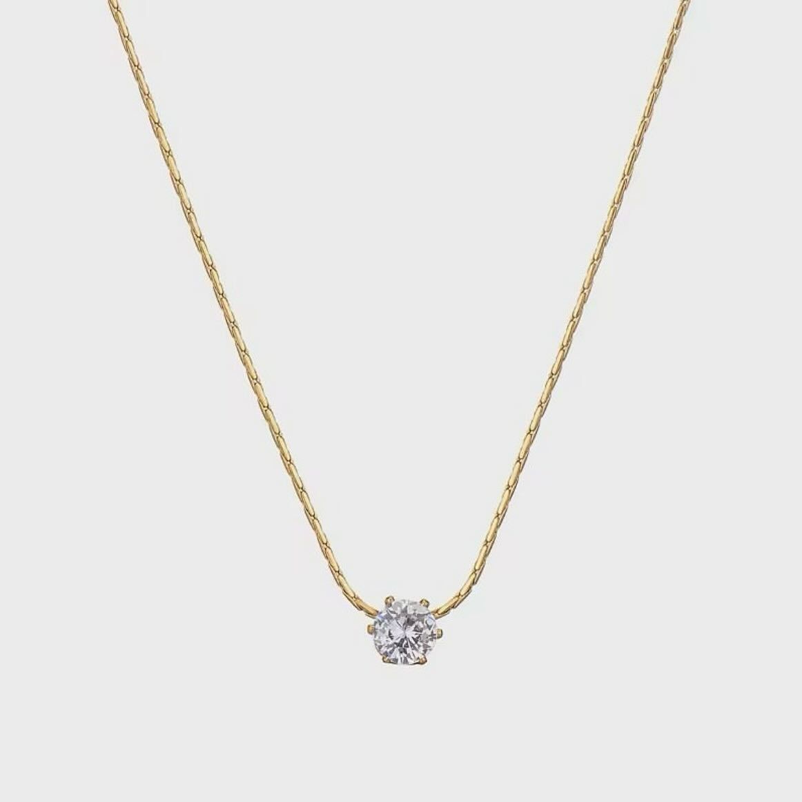 Stainless Steel Anti Tarnish Solitaire Crystal Necklace, Dainty Gold Chain Necklace, Waterproof Minimalist Jewelry, Gift for Women