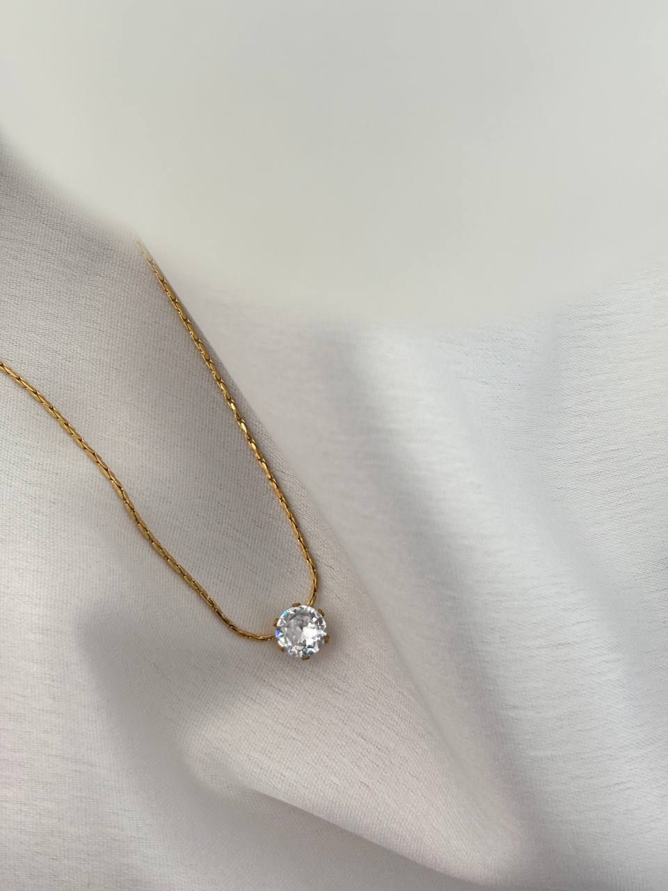 Stainless Steel Anti Tarnish Solitaire Crystal Necklace, Dainty Gold Chain Necklace, Waterproof Minimalist Jewelry, Gift for Women