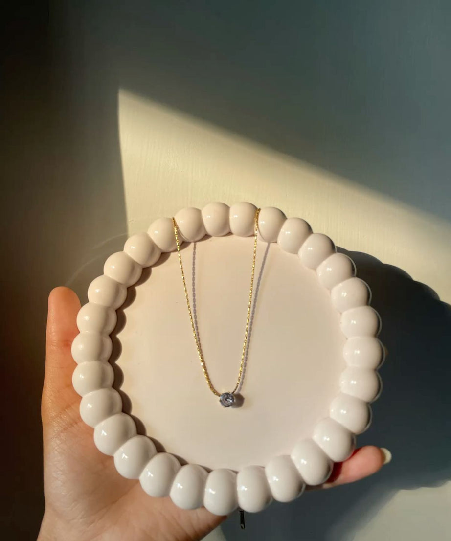 Stainless Steel Anti Tarnish Solitaire Crystal Necklace, Dainty Gold Chain Necklace, Waterproof Minimalist Jewelry, Gift for Women