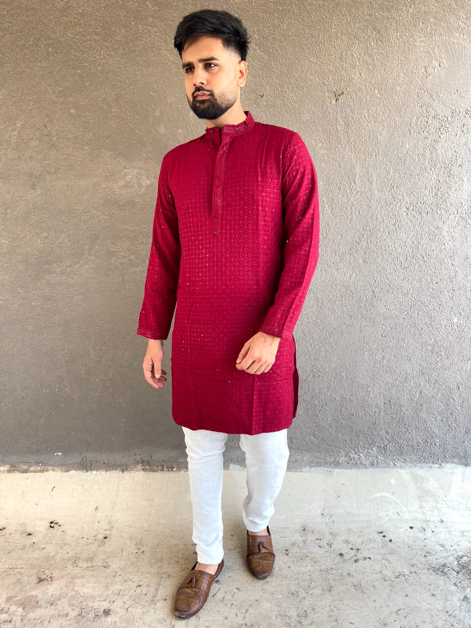 Heavy Rayon Chikan Work Kurta Pajama Set For Men's
