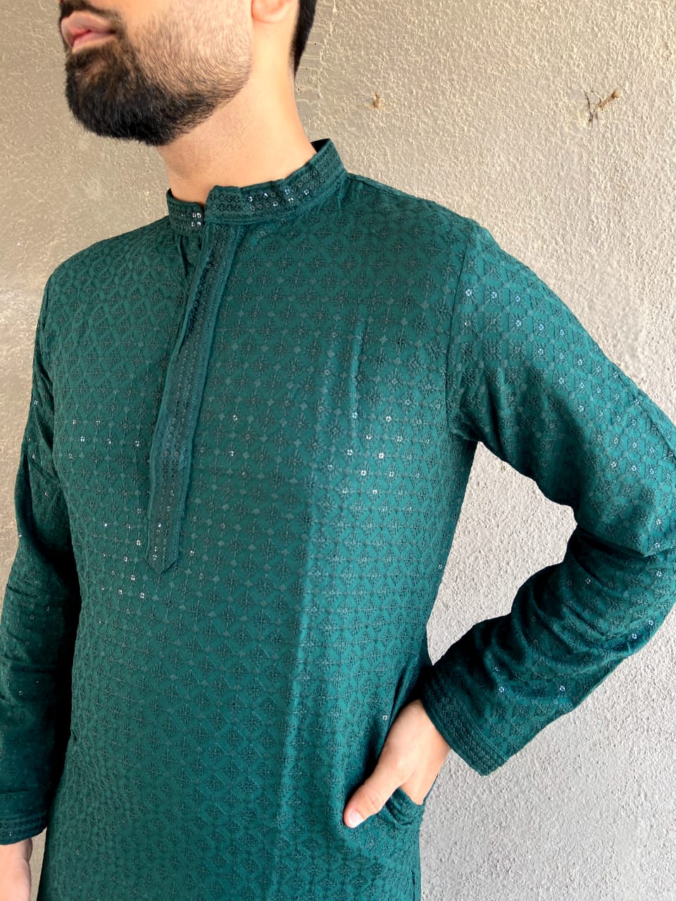 Heavy Rayon Chikan Work Kurta Pajama Set For Men's