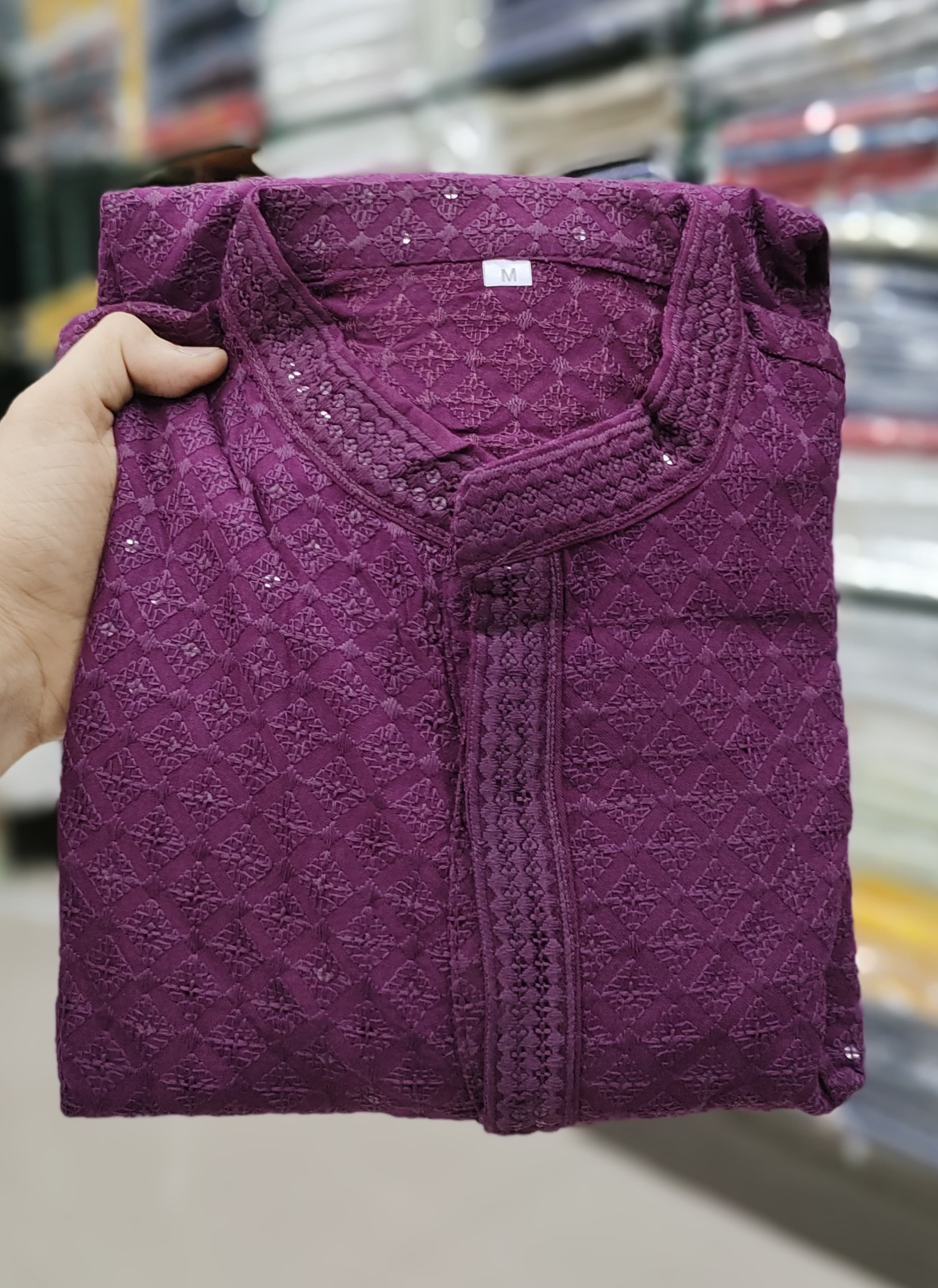 Heavy Rayon Chikan Work Kurta Pajama Set For Men's