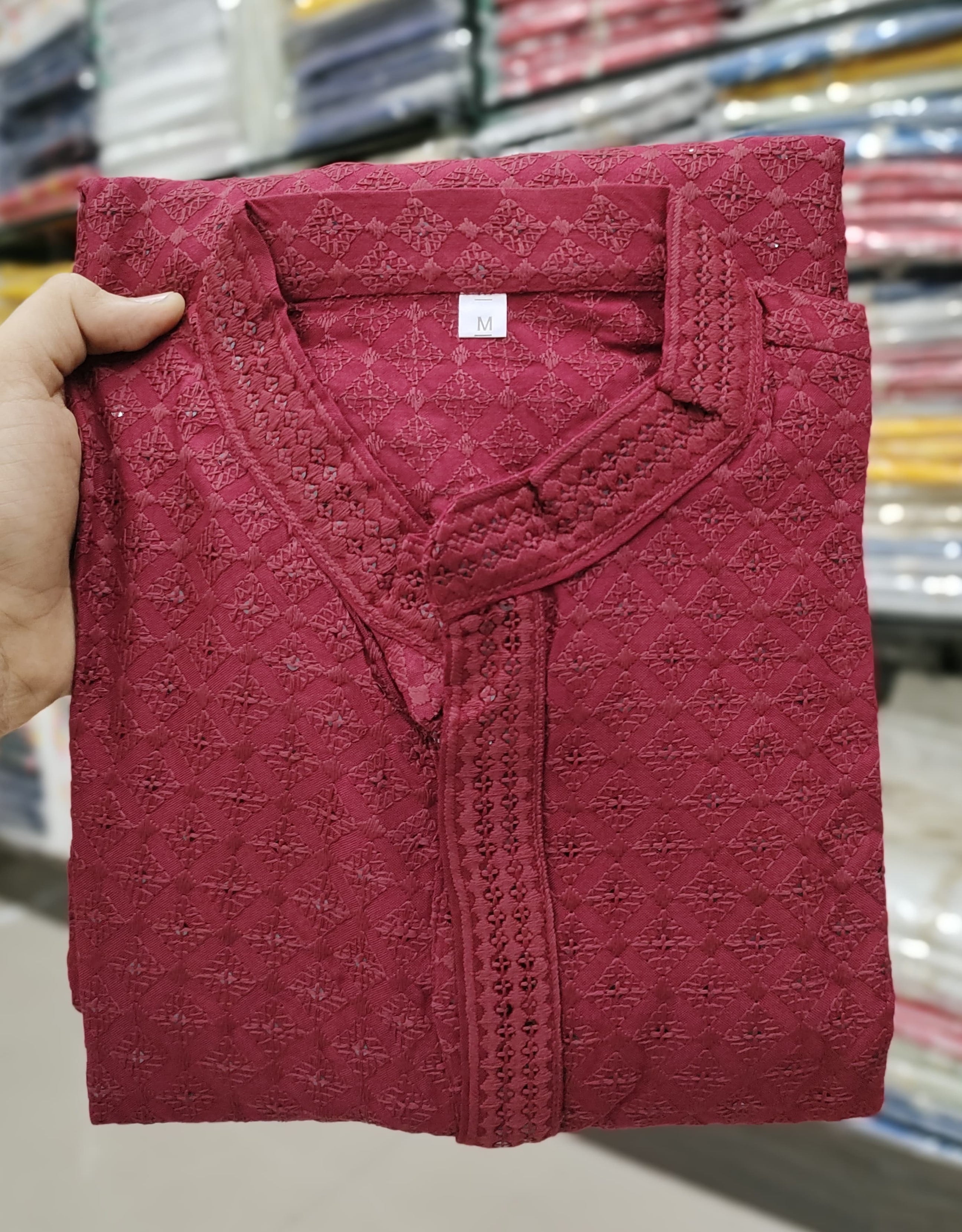 Heavy Rayon Chikan Work Kurta Pajama Set For Men's