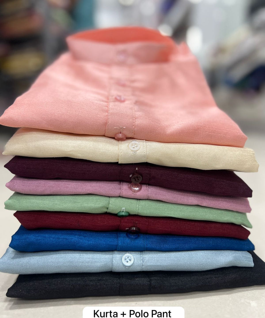 Men's Banglori Silk Kurta Polo Pant Set