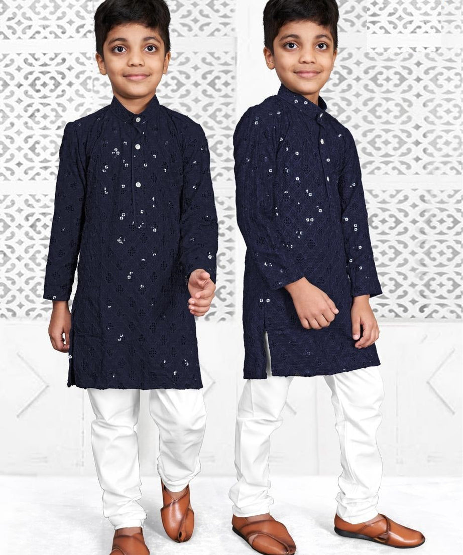 Rayon With Sequence Work Kurta Pajama Set For Boy's
