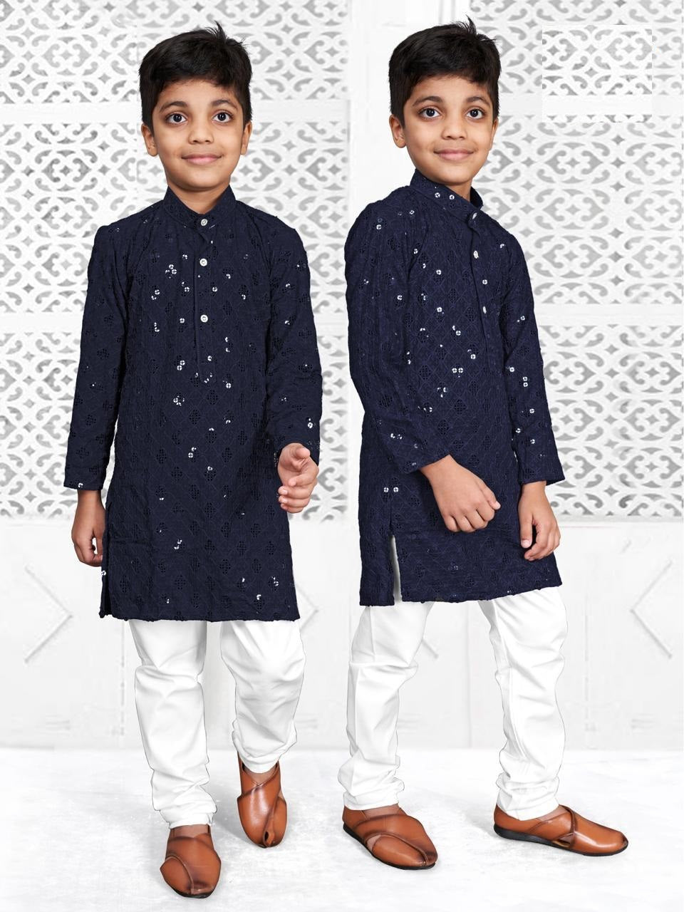 Rayon With Sequence Work Kurta Pajama Set For Boy's