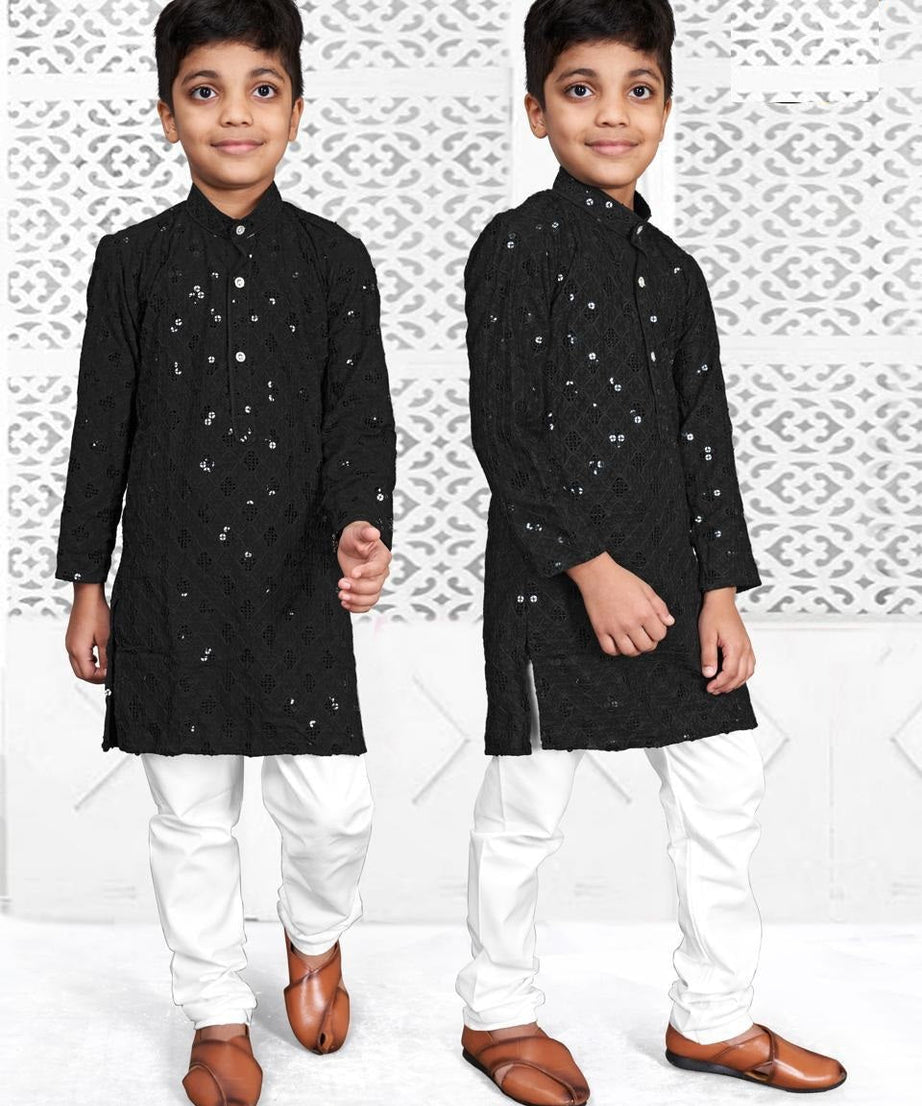 Rayon With Sequence Work Kurta Pajama Set For Boy's