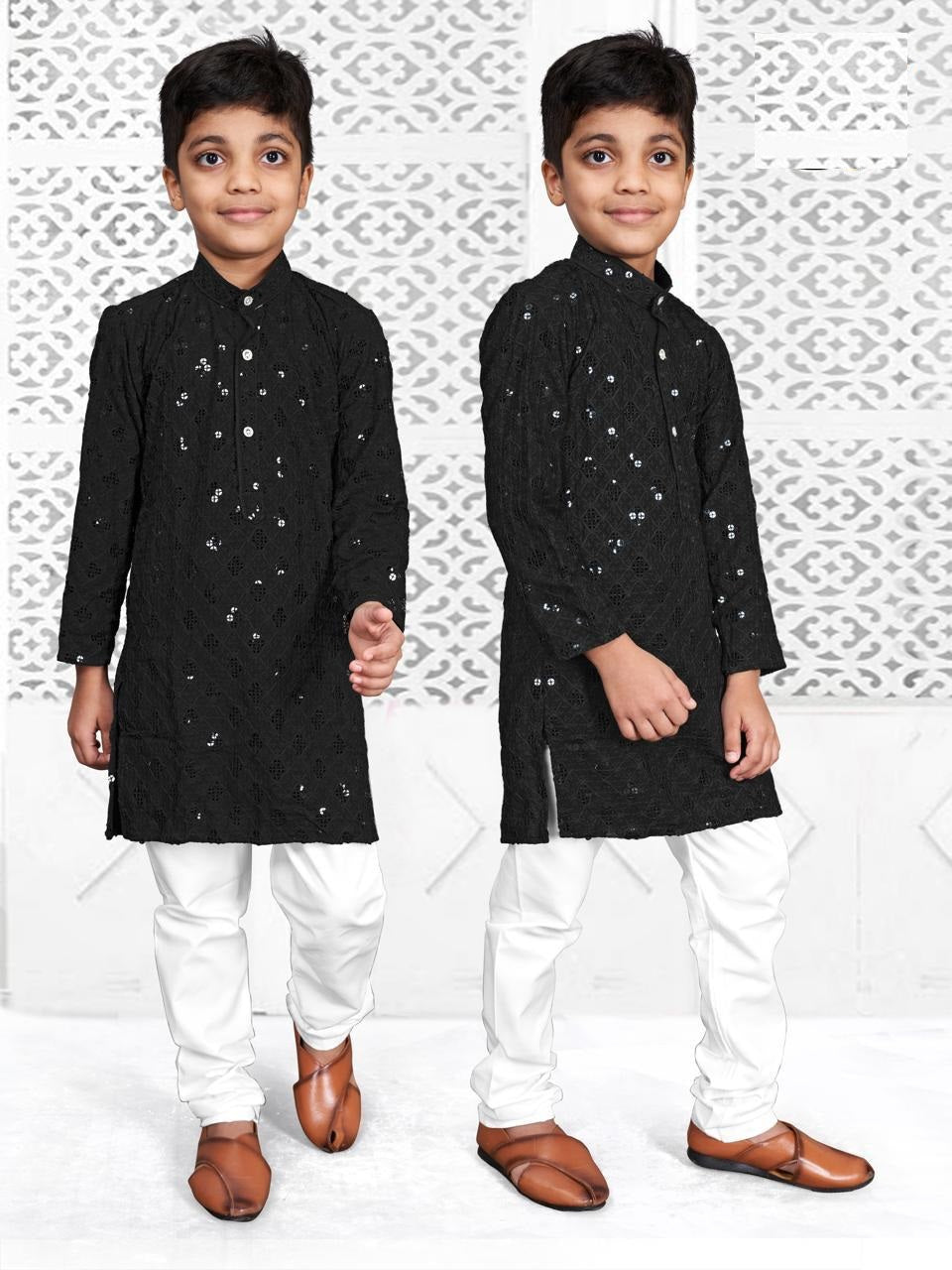 Rayon With Sequence Work Kurta Pajama Set For Boy's