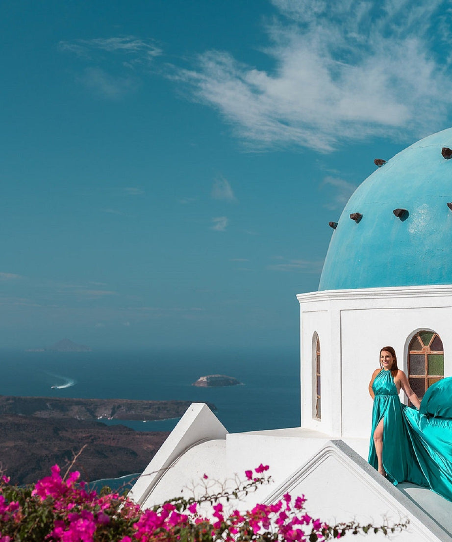 Satin Flying Dress Engagement Dress, Santorini Photoshoot Dress