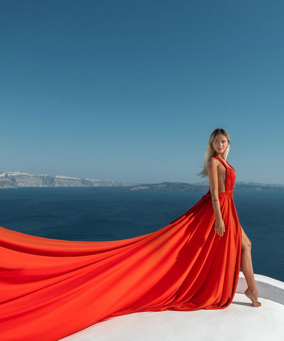 Long Train Dress | Photoshoot Dress | Santorini Flying Dress