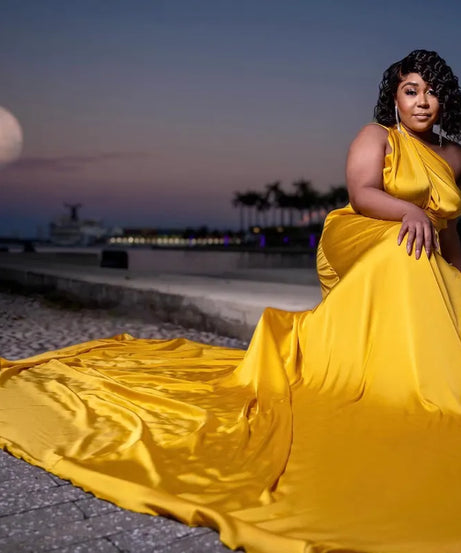 Yellow multiway dress Flying dress Long train dress Photoshoot dress
