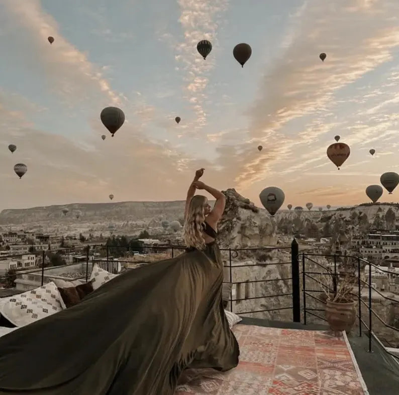 Yellow multiway dress Flying dress Long train dress Photoshoot dress