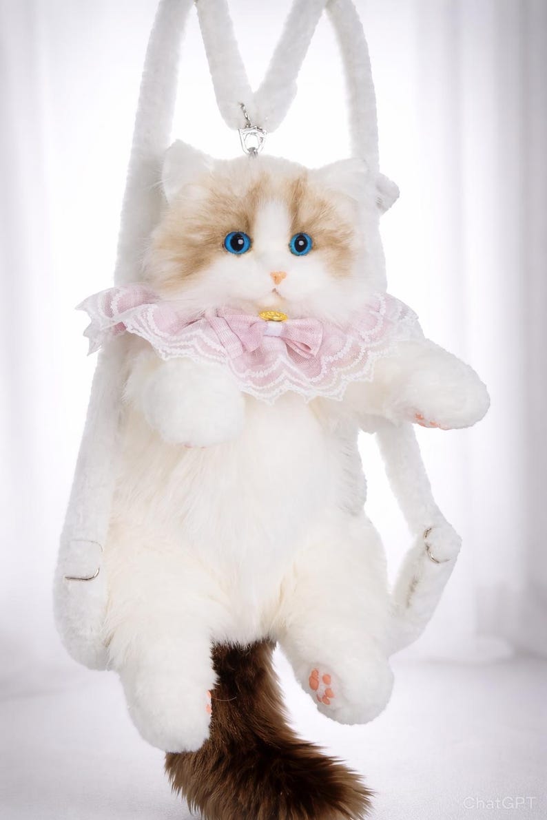 Handmade Plush Cat Bag–Cute Kitty Crossbody Shoulder Bag for Girls & Women–Unique Gift