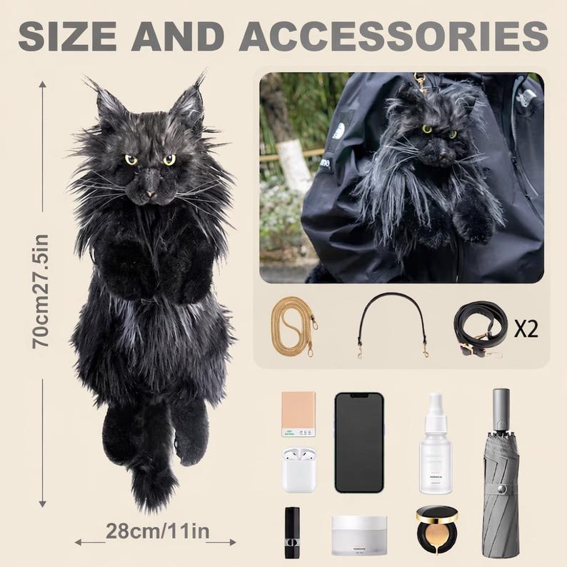 Handmade Plush Cat Bag–Cute Kitty Crossbody Shoulder Bag for Girls & Women–Unique Gift