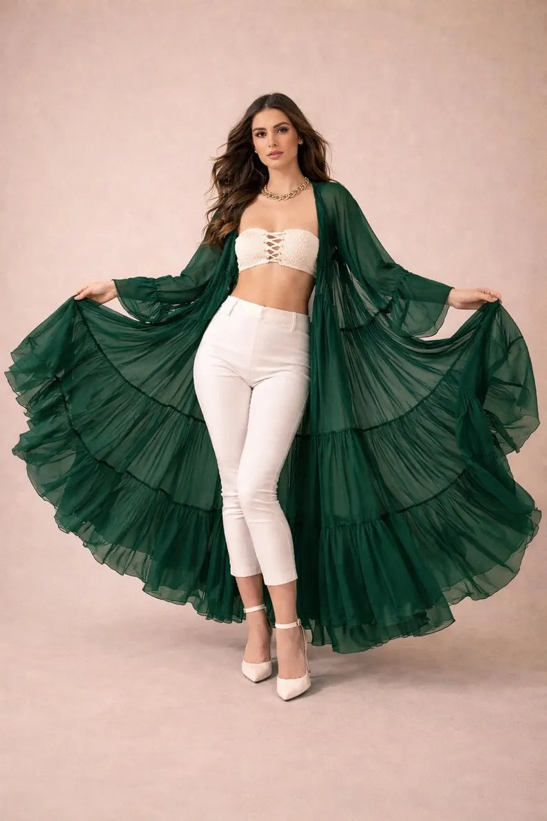Flowing Georgette Maxi Robe with High-Low Train - 24 Color Options - Romantic Bridal Cape, Maternity Photoshoot Gown, or Formal Overlay