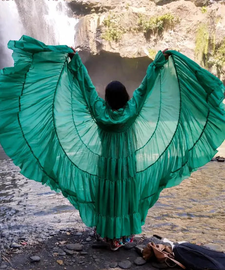 Boho Sheer Long Shrug for Women, Flowy Ruffle Kimono, Beach Cover Up, Photoshoot Outfit