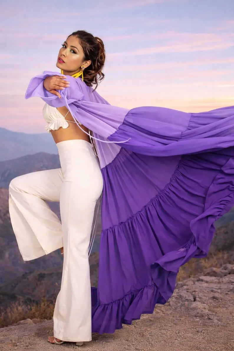 Layered Maxi Shrug Women, Sheer Cape Kimono, Pre Wedding Photoshoot Dress, Bohemian Outfit