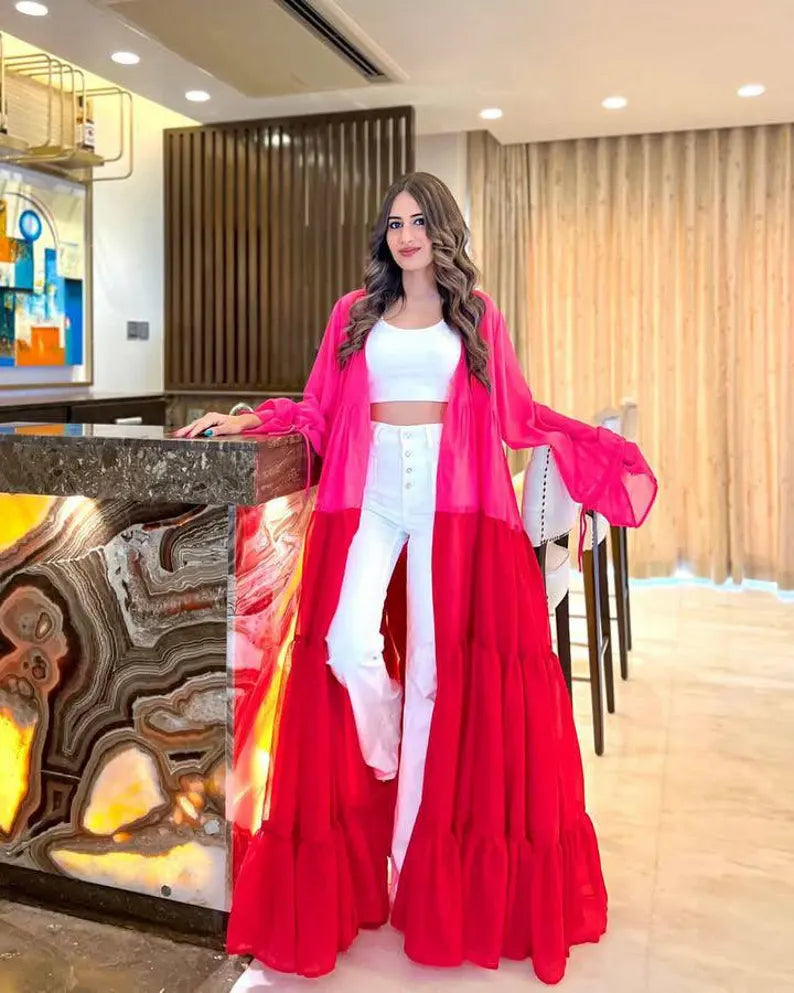 Layered Maxi Shrug Women, Sheer Cape Kimono, Pre Wedding Photoshoot Dress, Bohemian Outfit