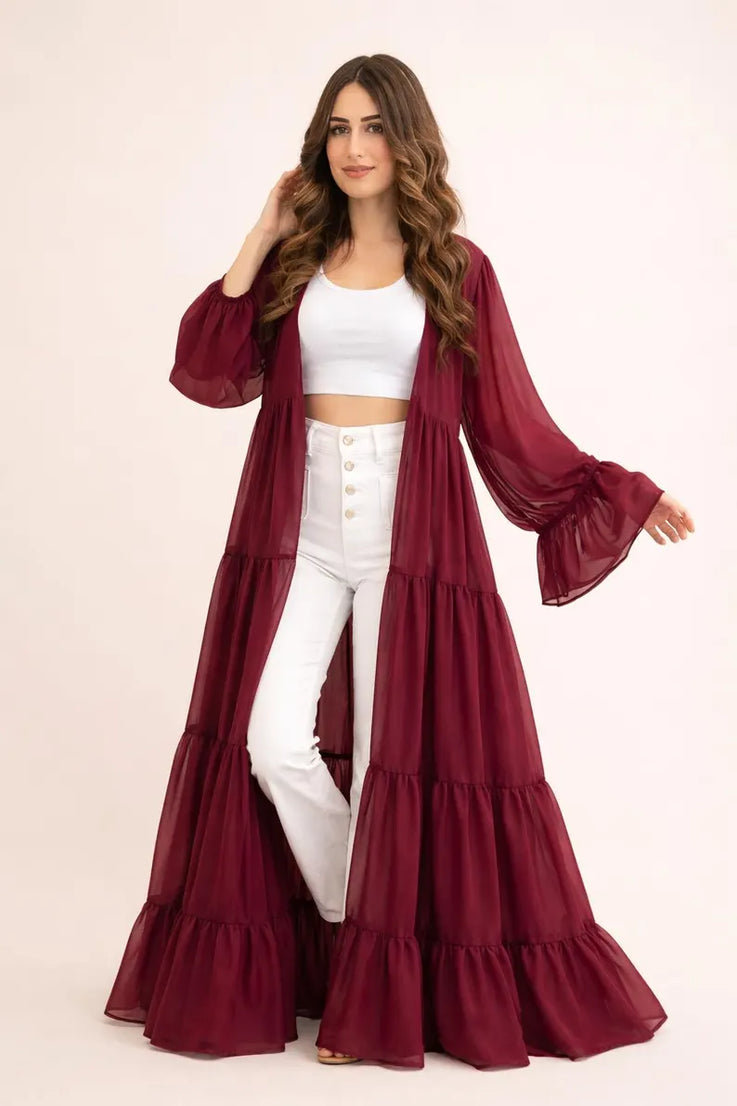 Flowing Georgette Maxi Robe with High-Low Train - 24 Color Options - Romantic Bridal Cape, Maternity Photoshoot Gown, or Formal Overlay