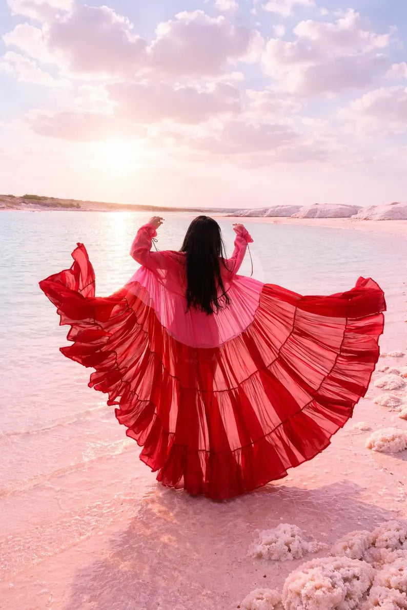 Flowy Flying Shrug Women, Long Georgette Kimono Robe, Boho Beach Cover Up, Festival Outfit, Summer Resort Wear