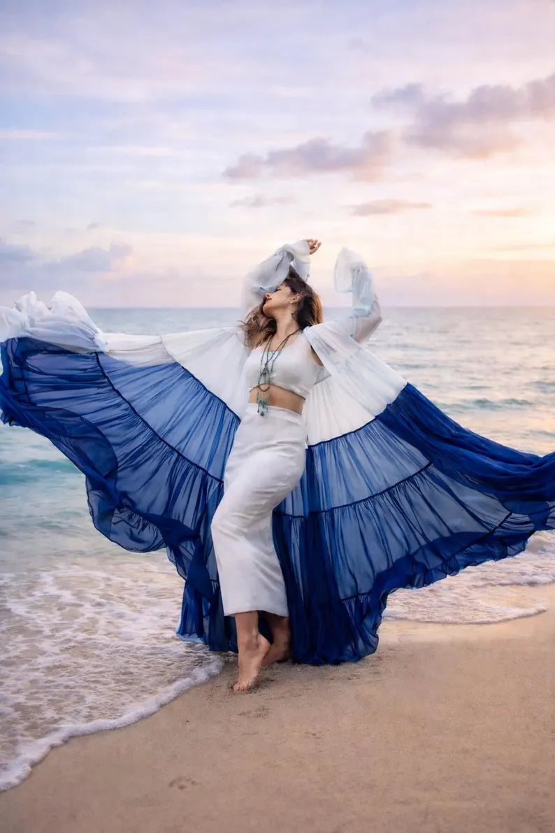 Layered Maxi Shrug Women, Sheer Cape Kimono, Pre Wedding Photoshoot Dress, Bohemian Outfit