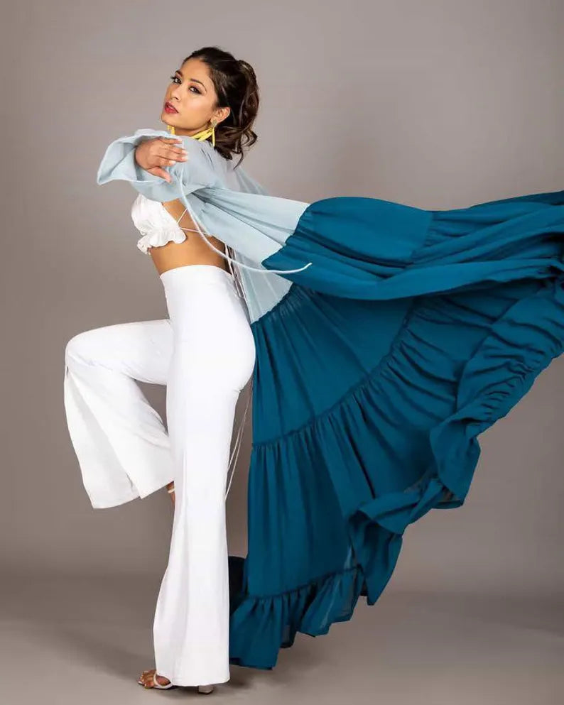Layered Maxi Shrug Women, Sheer Cape Kimono, Pre Wedding Photoshoot Dress, Bohemian Outfit