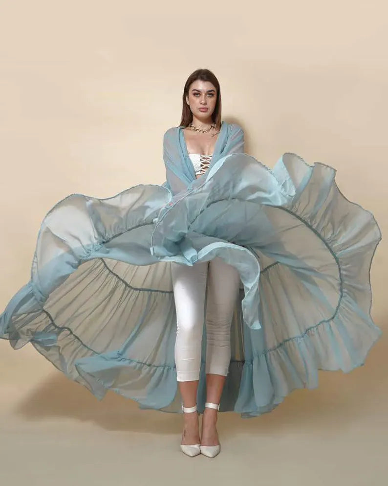 Flowing Georgette Maxi Robe with High-Low Train - 24 Color Options - Romantic Bridal Cape, Maternity Photoshoot Gown, or Formal Overlay