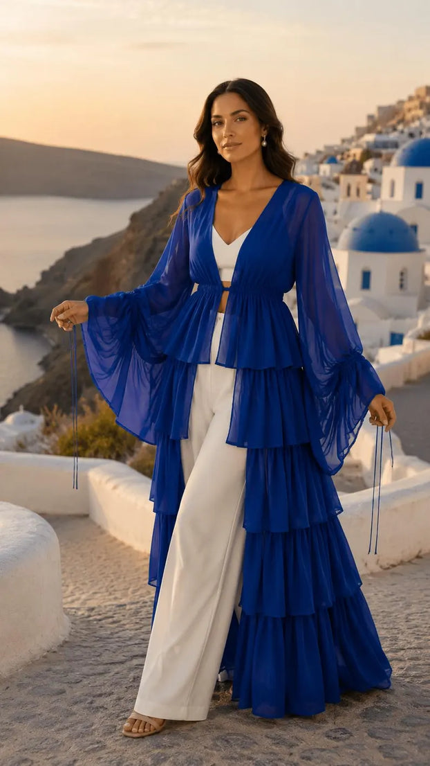 Detachable Flying Dress Cape, 5 Layer Shrug, Open Front Layered Cover Up, Bridal, Maternity & Photoshoot Wear(V)