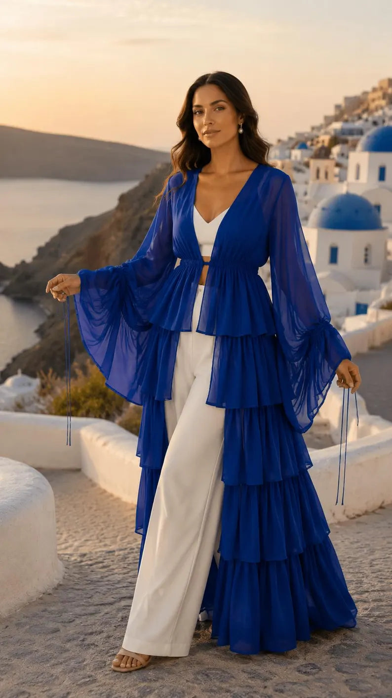 Detachable Flying Dress Cape, 5 Layer Shrug, Open Front Layered Cover Up, Bridal, Maternity & Photoshoot Wear(V)