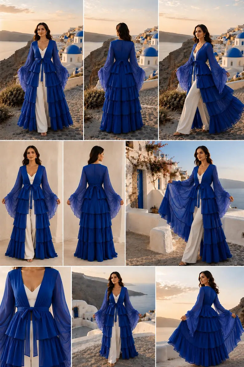 Detachable Flying Dress Cape, 5 Layer Shrug, Open Front Layered Cover Up, Bridal, Maternity & Photoshoot Wear(V)