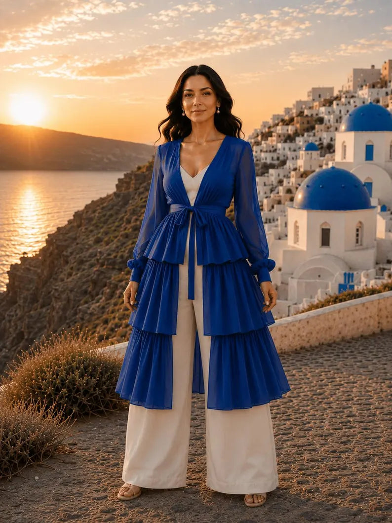 Detachable Flying Dress Cape, 5 Layer Shrug, Open Front Layered Cover Up, Bridal, Maternity & Photoshoot Wear(V)