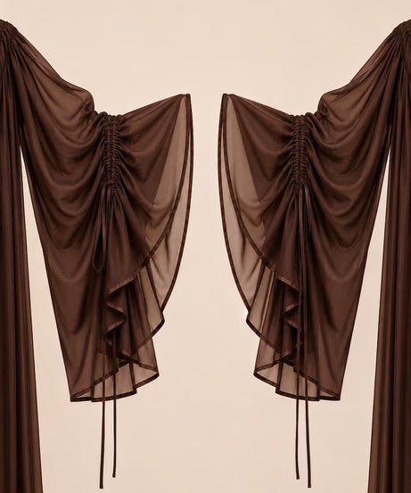Convertible Flying Dress Shrug, Brown 5 Layer Cape, Open Front Ruffle Overlay for Women(V)