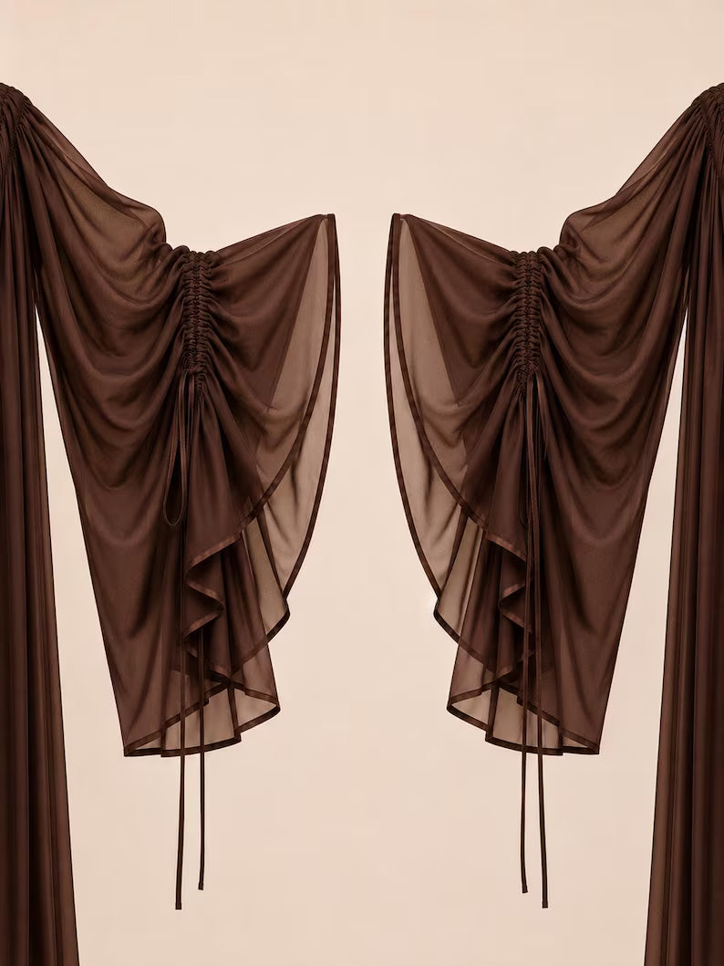 Convertible Flying Dress Shrug, Brown 5 Layer Cape, Open Front Ruffle Overlay for Women(V)