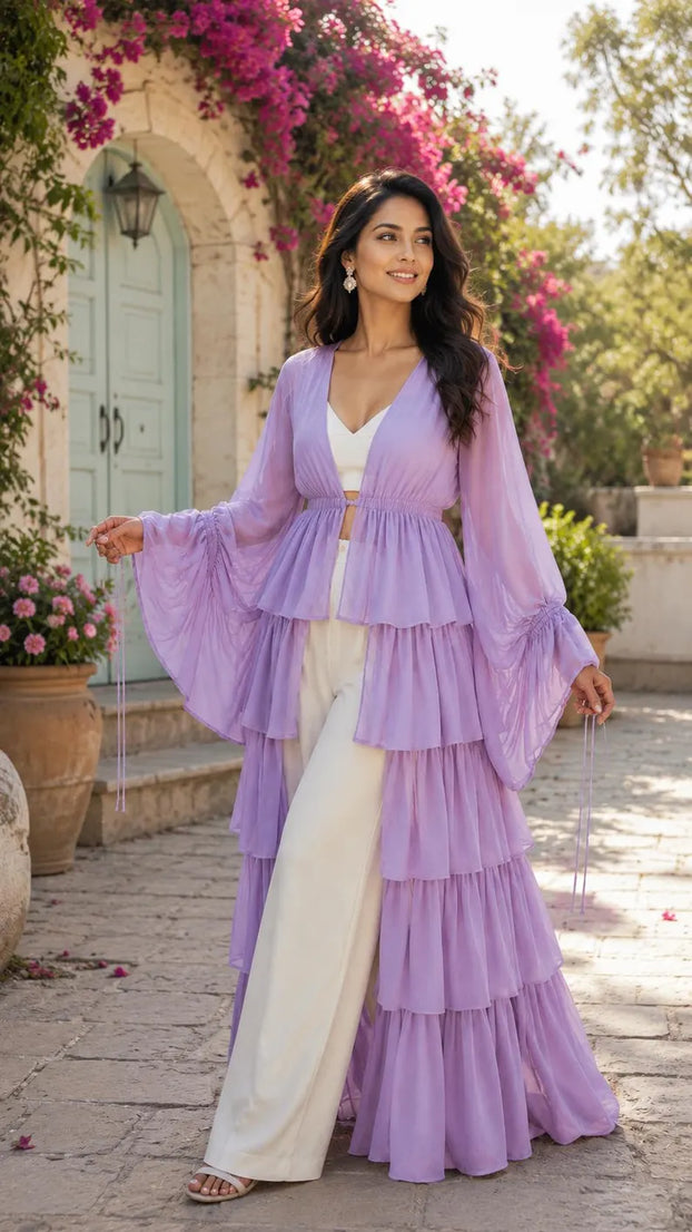 Women's 5 Layer Sheer Shrug  Lavender Cover Up  Lightweight Beach Kimono  Bridal & Party Overlay(V)