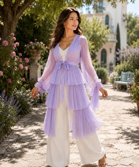 Women's 5 Layer Sheer Shrug  Lavender Cover Up  Lightweight Beach Kimono  Bridal & Party Overlay(V)