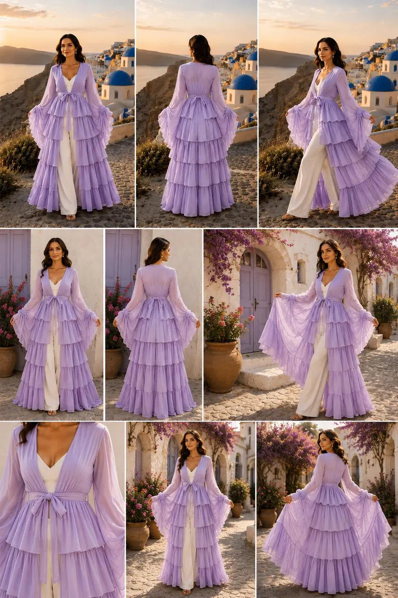 Women's 5 Layer Sheer Shrug  Lavender Cover Up  Lightweight Beach Kimono  Bridal & Party Overlay(V)