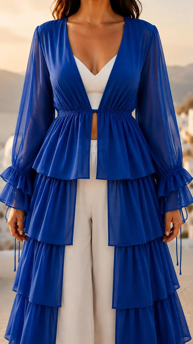 Detachable Flying Dress Cape, 5 Layer Shrug, Open Front Layered Cover Up, Bridal, Maternity & Photoshoot Wear(V)