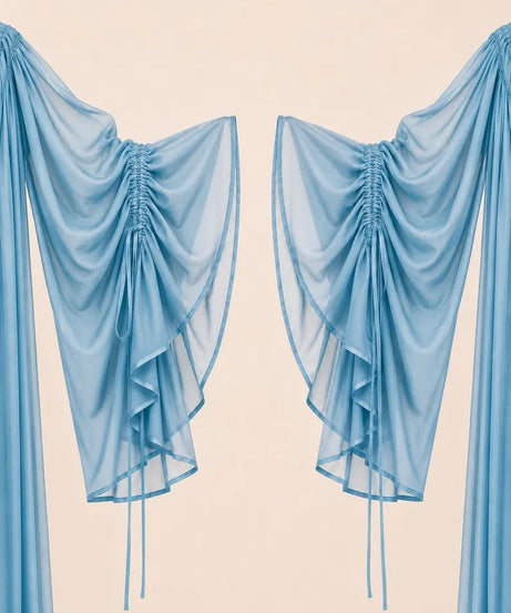 Convertible Flying Dress Shrug, Sky Blue 5 Layer Cape, Open Front Ruffle Overlay, Resort Wear(V)
