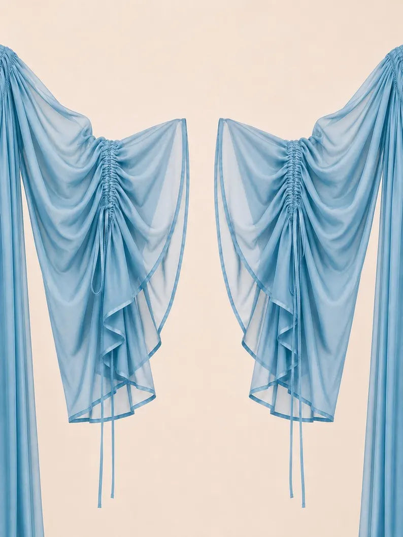 Convertible Flying Dress Shrug, Sky Blue 5 Layer Cape, Open Front Ruffle Overlay, Resort Wear(V)