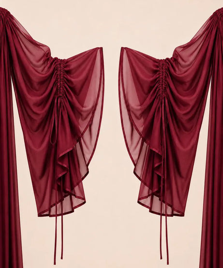 5 Layer Convertible Shrug, Burgundy Layered Cape, Georgette Flying Dress, Elegant Wedding Cover Up(V)