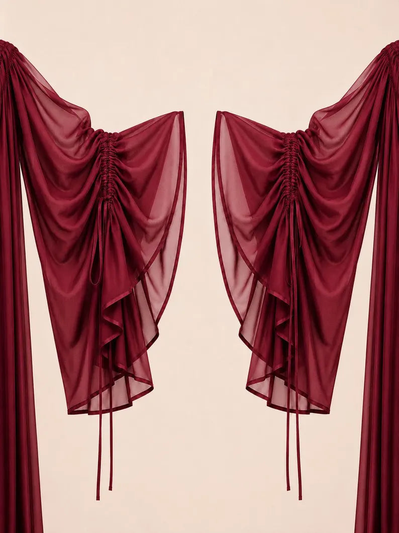 5 Layer Convertible Shrug, Burgundy Layered Cape, Georgette Flying Dress, Elegant Wedding Cover Up(V)