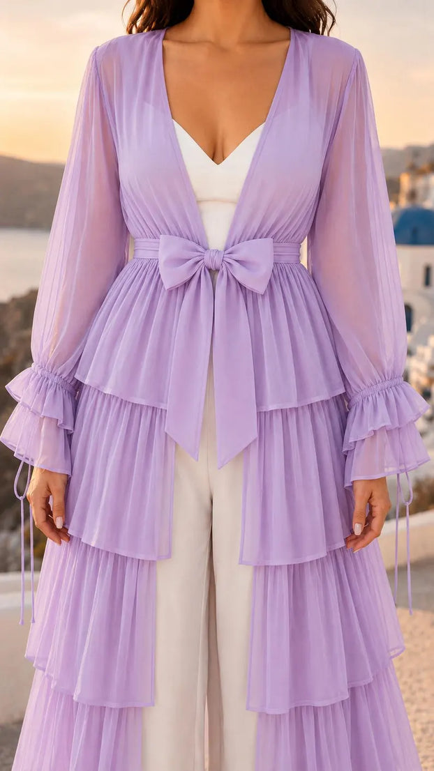 Women's 5 Layer Sheer Shrug  Lavender Cover Up  Lightweight Beach Kimono  Bridal & Party Overlay(V)