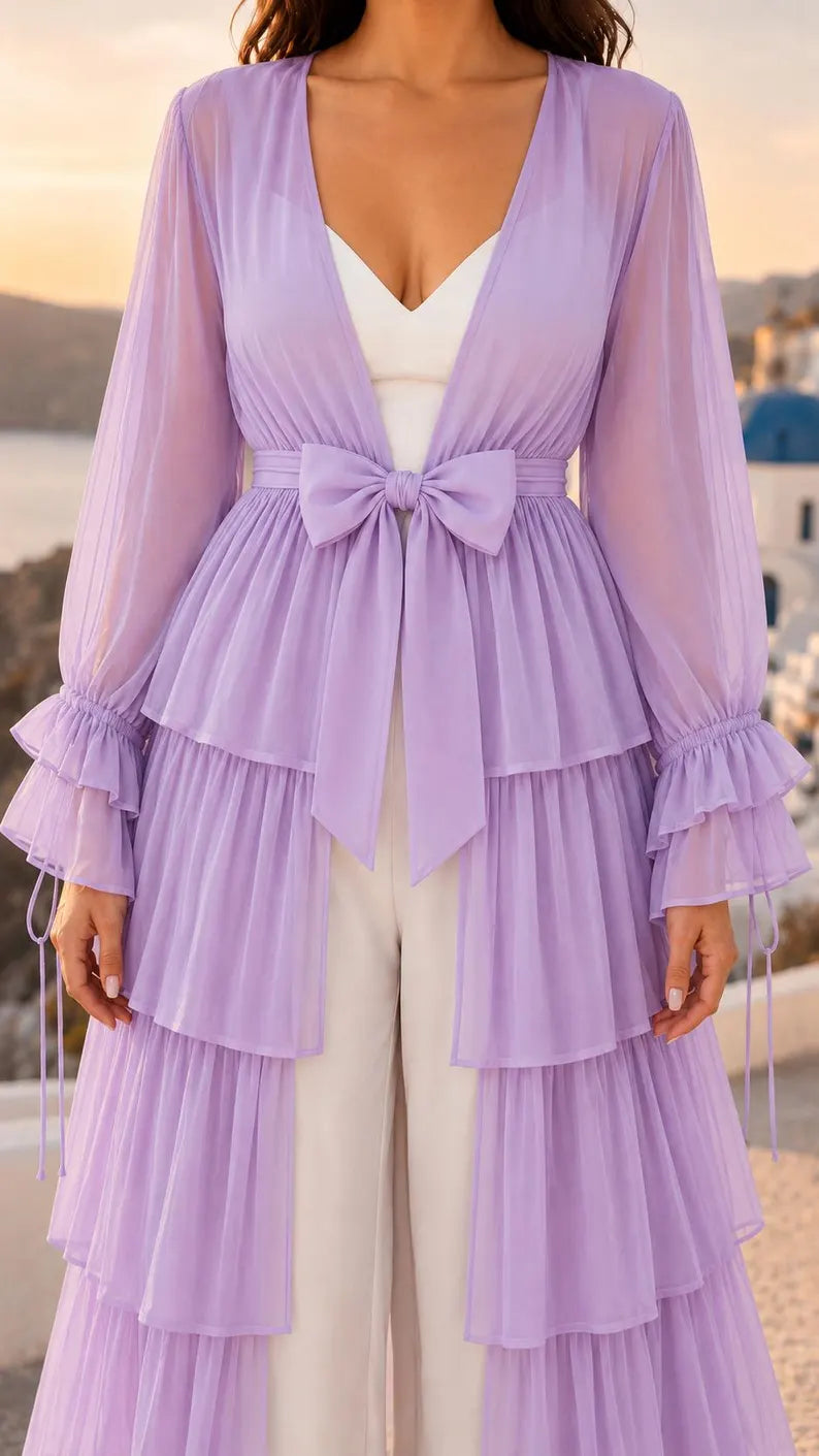 Women's 5 Layer Sheer Shrug  Lavender Cover Up  Lightweight Beach Kimono  Bridal & Party Overlay(V)