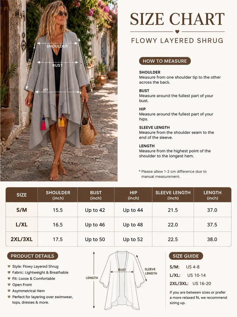 Women’s Linen Kimono Cover Up, Gray Beach Cardigan, Boho Tassel Shrug, Loose Fit Resort Wear (V)