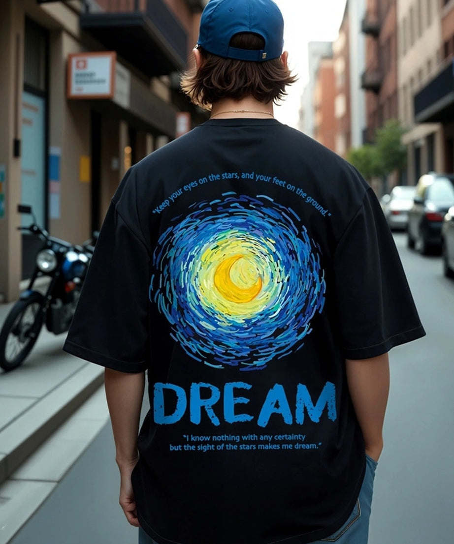 Men's Black Dream Graphic Printed Oversized T-shirt
