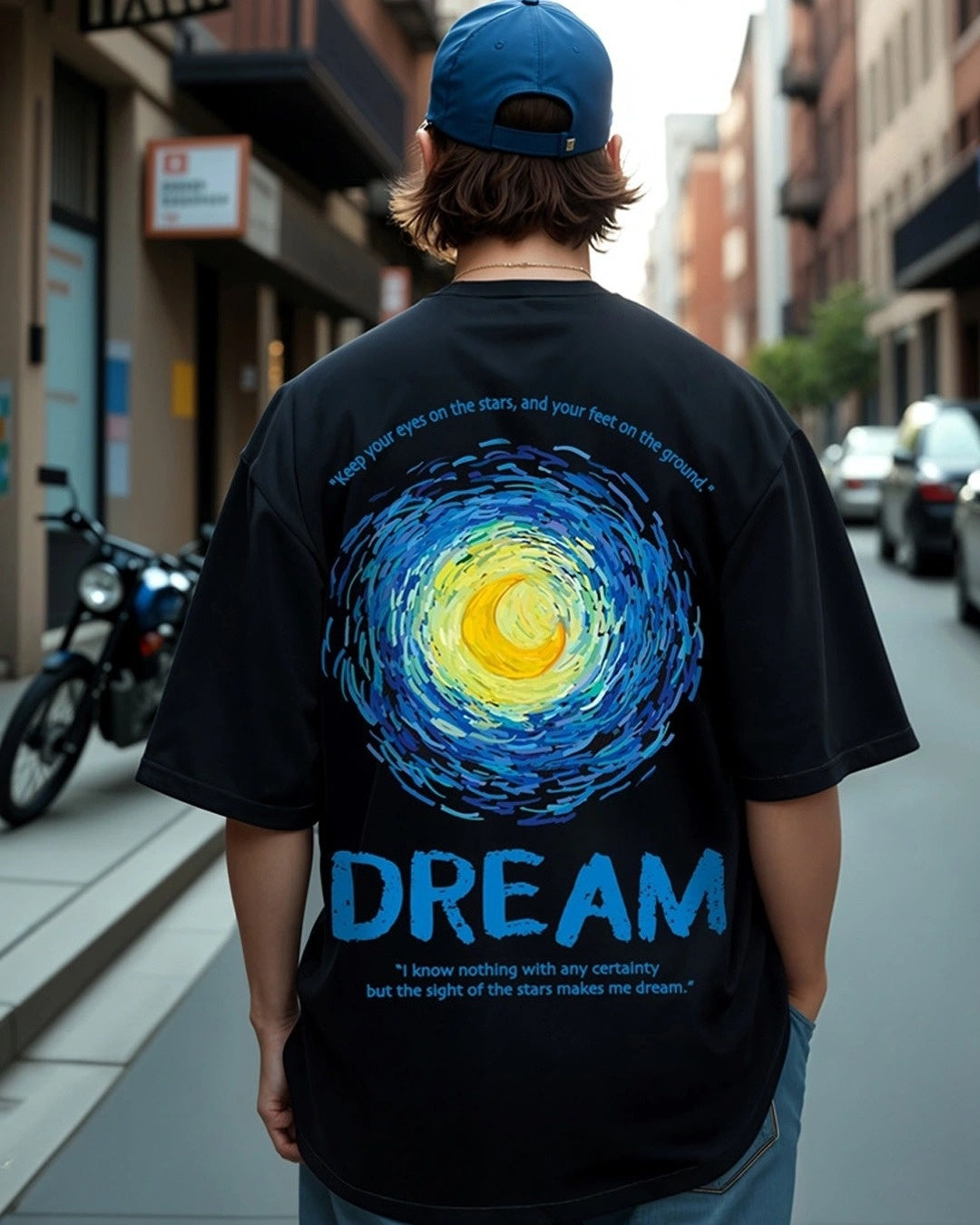 Men's Black Dream Graphic Printed Oversized T-shirt